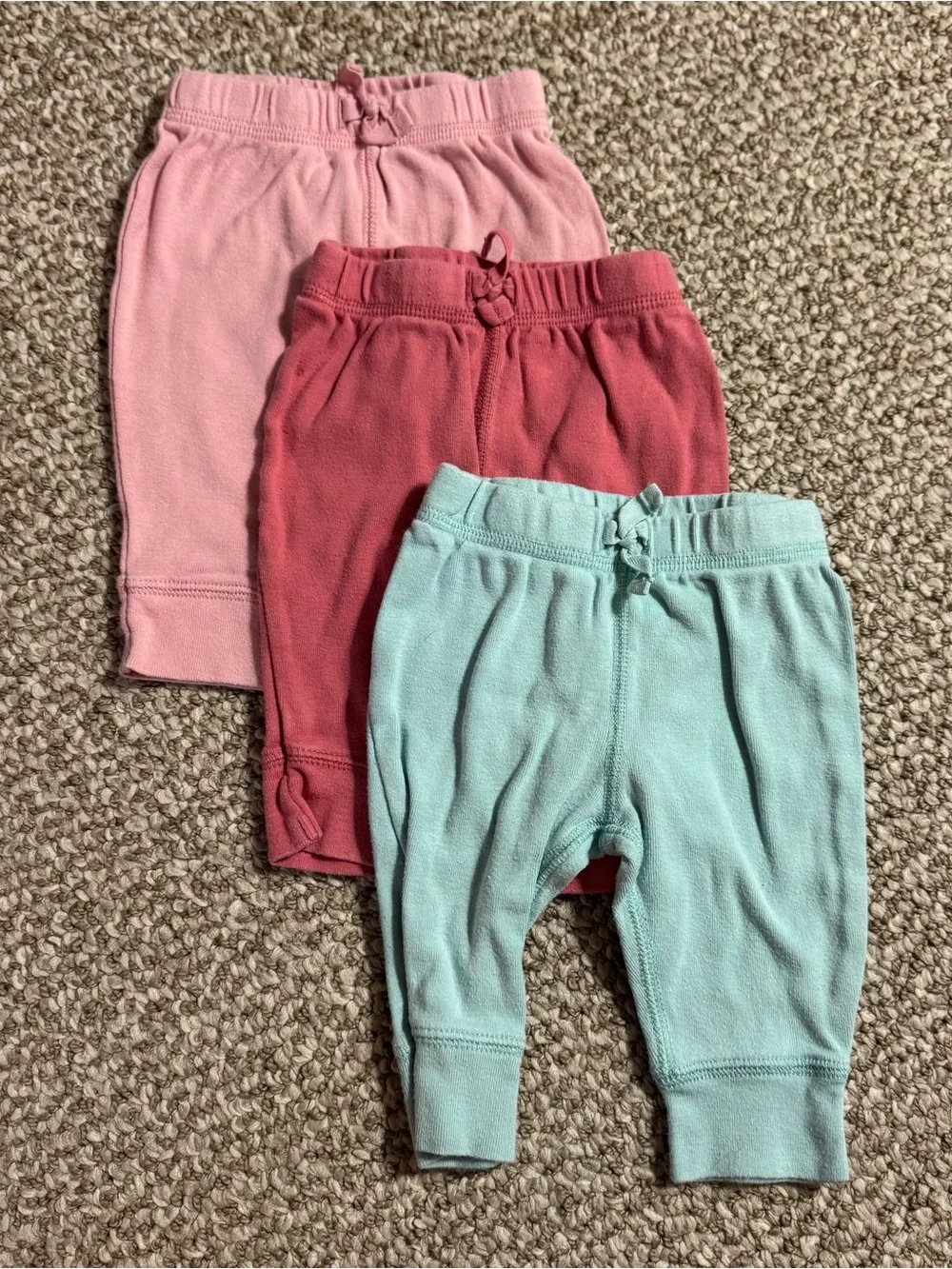 Lot of 3 Carter's Baby Girl Solid Pull-On Pants Pink Rose Mint 3 Months